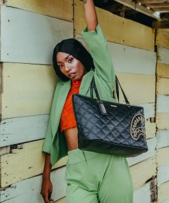 Alternative view of NOIR QUILT GOLD CHAIN SHARK TOTE